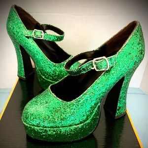 Glitter Green Mary Jane Platforms